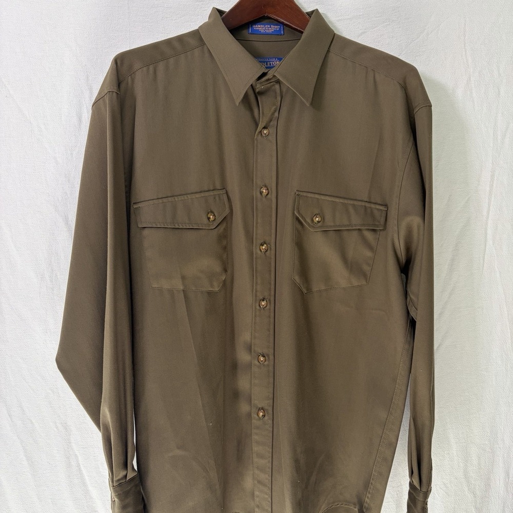 Pendleton Gambler High-Grade Western Shirt Men's Size‎ Large Vintage Olive Green